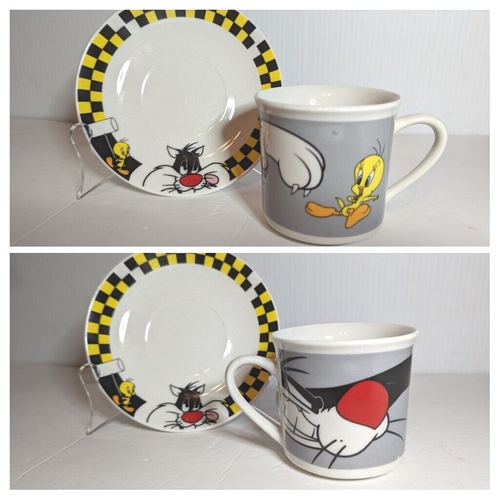 Vintage Warner Bro. Looney Tunes Tweety Sylvester Plate Cup Mug Set Gibson 1999
